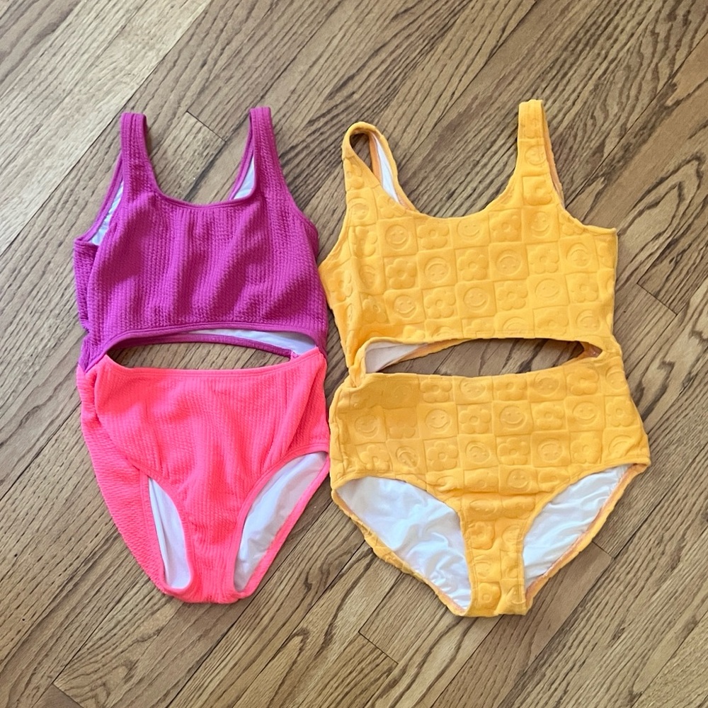 Old Navy Kids Colorblock Cutout One-Piece Swimsuits - Pink, Magenta & Orange